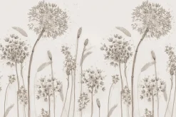 Fototapeta: Dmuchawce i delikatne rośliny polne beżowa grafika w stylu minimalistycznym