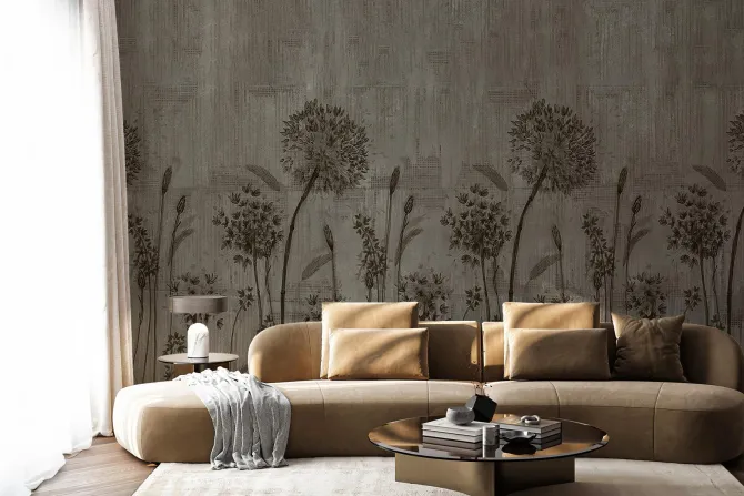 Fototapeta: Dmuchawce na betonowym tle w szarości