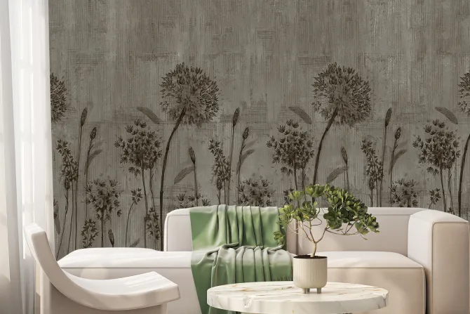 Fototapeta: Dmuchawce na betonowym tle w szarości