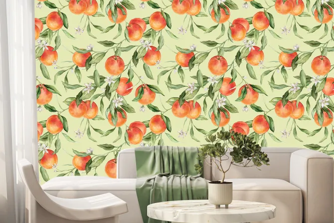 Fototapeta: Dojrzałe pomarańcze z kwiatami