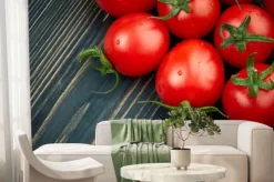 Fototapeta: Dojrzałe pomidory na ciemnym tle drewniane