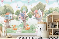 Fototapeta: Domki na drzewach i zwierzątka