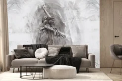 Fototapeta: Drawn ballerina in gothic columns on a textured background, photo