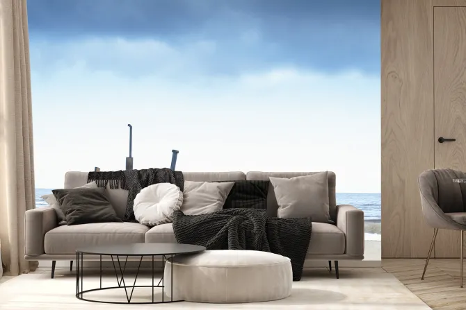 Fototapeta: Drewniana łódka na plaży przy morzu