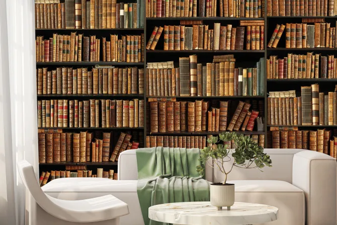 Fototapeta: Drewniane półki ze starymi książkami