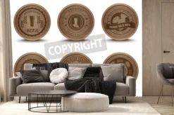 Fototapeta: Drewniany dom w stylu retro piwo emblematy napojów kroplówki