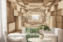 Fototapeta: Drewniany korytarz z iluzją 3d