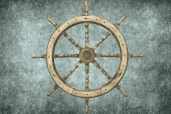 Fototapeta: Drewniany ster statku na betonowym tle