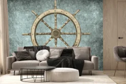 Fototapeta: Drewniany ster statku na betonowym tle