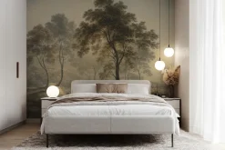 Fototapeta: Drzewa liściaste wśród rzeki i zwierząt