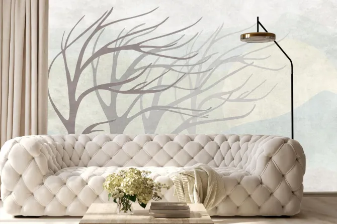 Fototapeta: Drzewa na wietrze minimalistyczny krajobraz