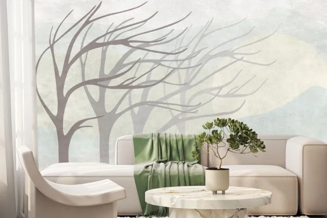 Fototapeta: Drzewa na wietrze minimalistyczny krajobraz