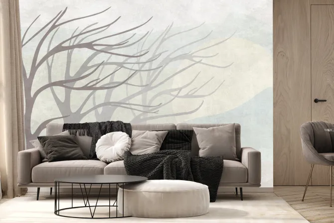 Fototapeta: Drzewa na wietrze minimalistyczny krajobraz