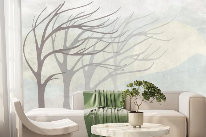 Fototapeta: Drzewa na wietrze minimalistyczny krajobraz