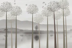 Fototapeta: Drzewa nad rzeką na tle gór