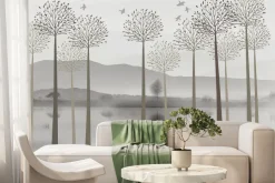 Fototapeta: Drzewa nad rzeką na tle gór