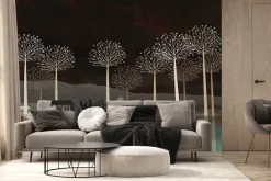 Fototapeta: Drzewa nad rzeką na tle gór