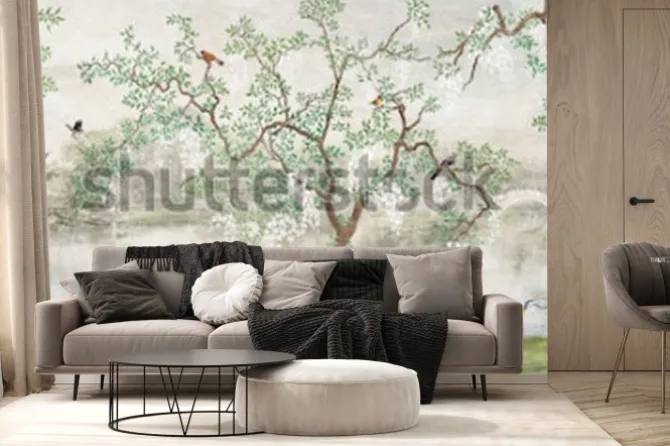 Fototapeta: Drzewo i ptaki w ogrodzie japońskim