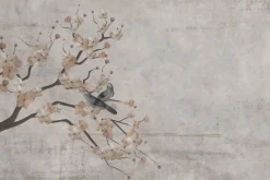 Fototapeta: Drzewo wiśni z ptakami na betonowej ścianie