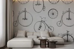 Fototapeta: Duże koła retro rowerów w szarości