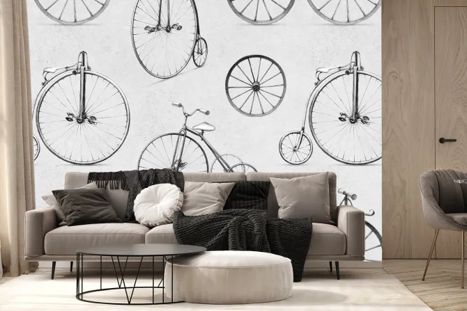 Fototapeta: Duże koła retro rowerów w szarości