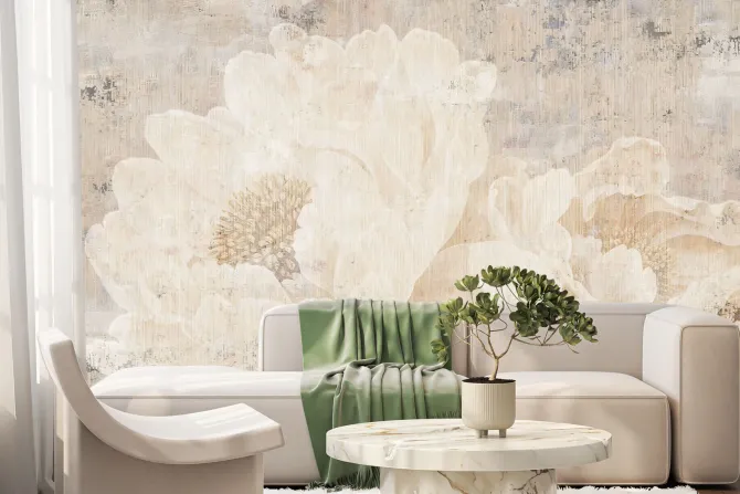 Fototapeta: Duże kwiaty piwonie na betonowej ścianie