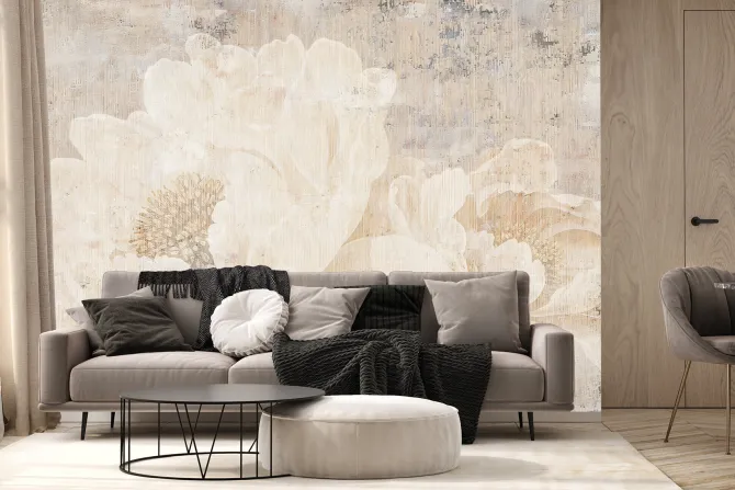 Fototapeta: Duże kwiaty piwonie na betonowej ścianie