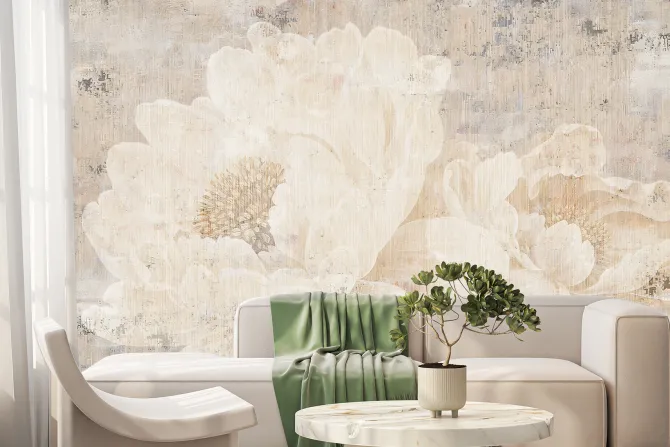 Fototapeta: Duże kwiaty piwonie na betonowej ścianie