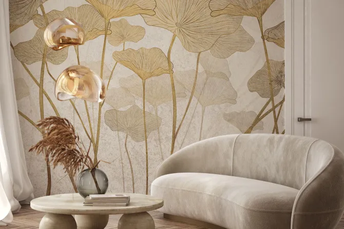 Fototapeta: Duże liście na teksturowym tle w stylu glamour