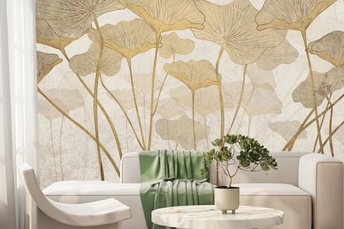 Fototapeta: Duże liście na teksturowym tle w stylu glamour