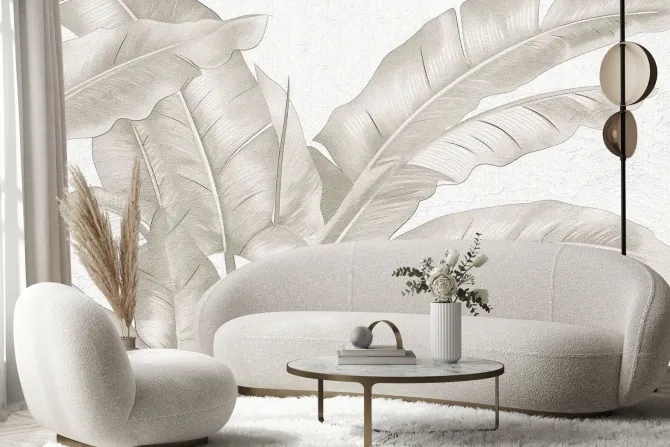 Fototapeta: Duże tropikalne liście w beżu