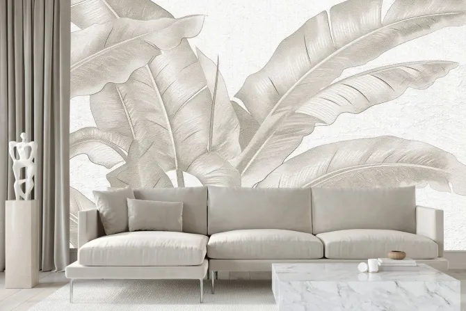 Fototapeta: Duże tropikalne liście w beżu
