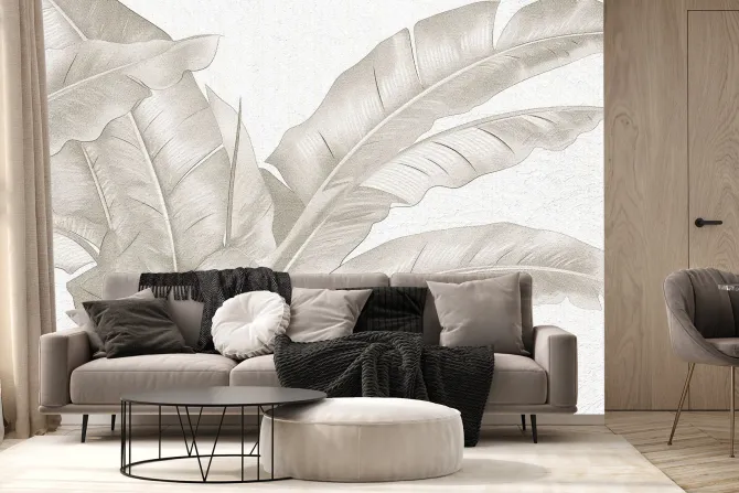 Fototapeta: Duże tropikalne liście w beżu