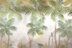 Fototapeta: Dżungla z egzotycznymi palmami i małpami