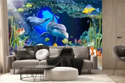 Fototapeta: Dwa delfiny wypływające z podwodnej szczeliny