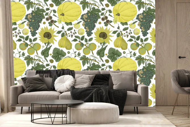 Fototapeta: Dynie wśród winogron i słoneczników