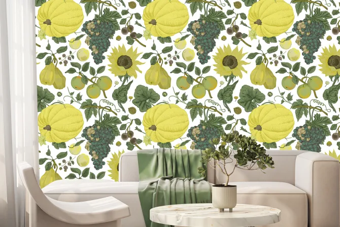 Fototapeta: Dynie wśród winogron i słoneczników