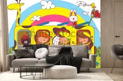 Fototapeta: Dzieci w autobusach szkolnych