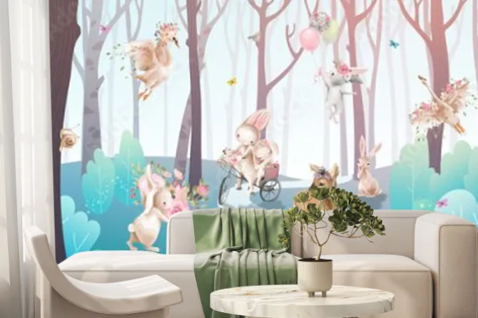 Fototapeta: Dziecięca ilustracja z leśnymi zwierzętami