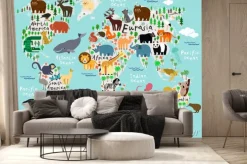 Fototapeta: Dziecięca mapa świata w zwierzęta