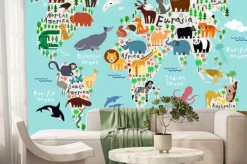 Fototapeta: Dziecięca mapa świata w zwierzęta