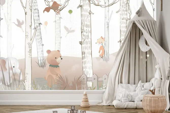 Fototapeta: Dziecięcy las ze słoniem i lisem