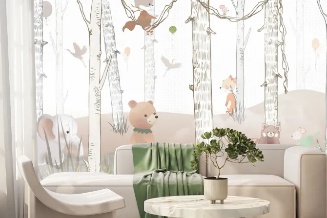 Fototapeta: Dziecięcy las ze słoniem i lisem