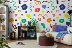 Fototapeta: Dziecięcy wzór w kwiaty i kształty