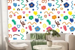 Fototapeta: Dziecięcy wzór w kwiaty i kształty