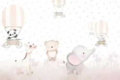 Fototapeta: Dziecięcy wzór z balonami różowymi kwiatami i zwierzątkami