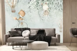 Fototapeta: Dziecięcy wzór zwierzątka i balony w stylu akwareli