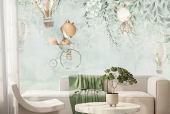 Fototapeta: Dziecięcy wzór zwierzątka i balony w stylu akwareli