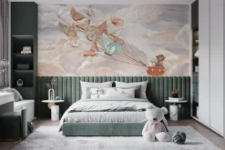 Fototapeta: Dziecięcy wzór z motylami i zwierzątkami latającymi na tle nieba