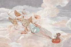 Fototapeta: Dziecięcy wzór z motylami i zwierzątkami latającymi na tle nieba